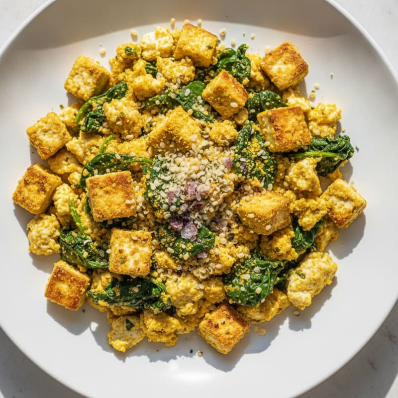 Silken Tofu Protein Scramble with Spinach and Nutritional Yeast