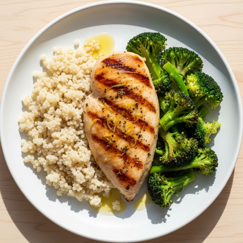 Grilled Chicken Breast with Quinoa and Steamed Broccoli