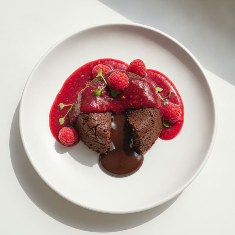 Chocolate Lava Cake with Raspberry Coulis