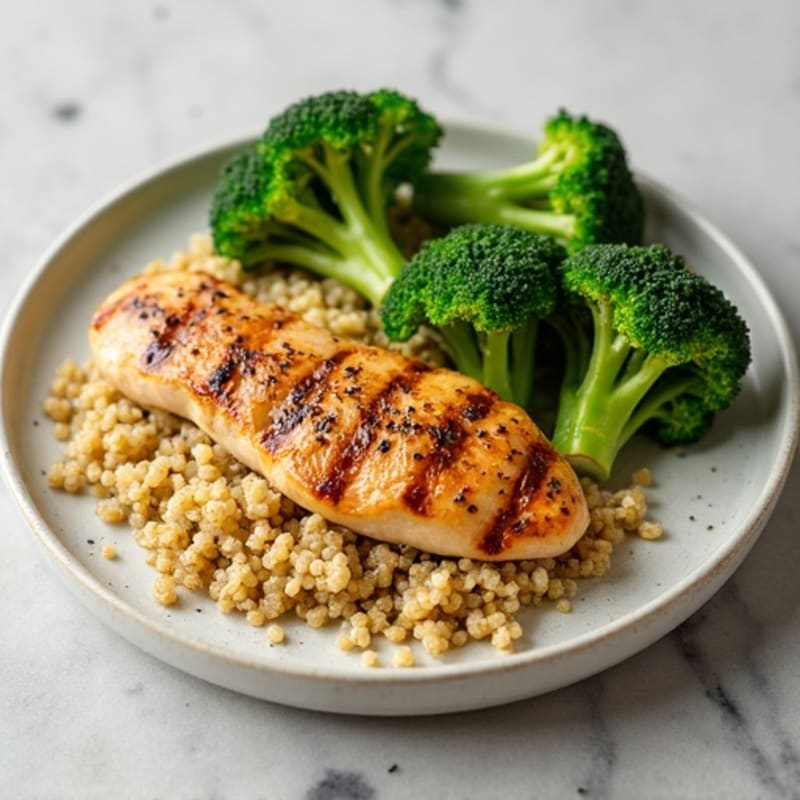 Grilled Chicken Breast with Roasted Broccoli and Quinoa