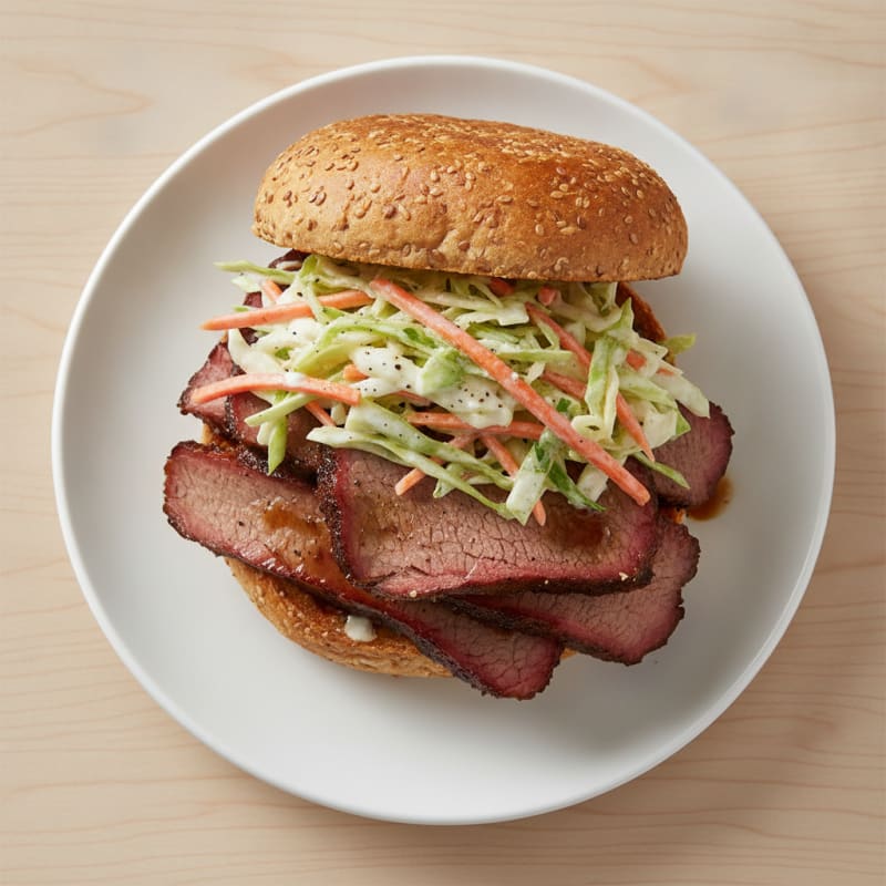 Smoked Brisket Sandwich with Tangy Slaw
