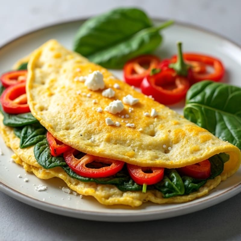 Fluffy Egg White Omelet with Fresh Spinach and Bell Peppers