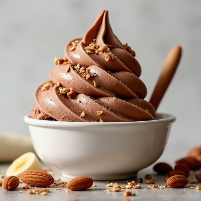 Chocolate Protein Ice Cream with Crunchy Almond Topping