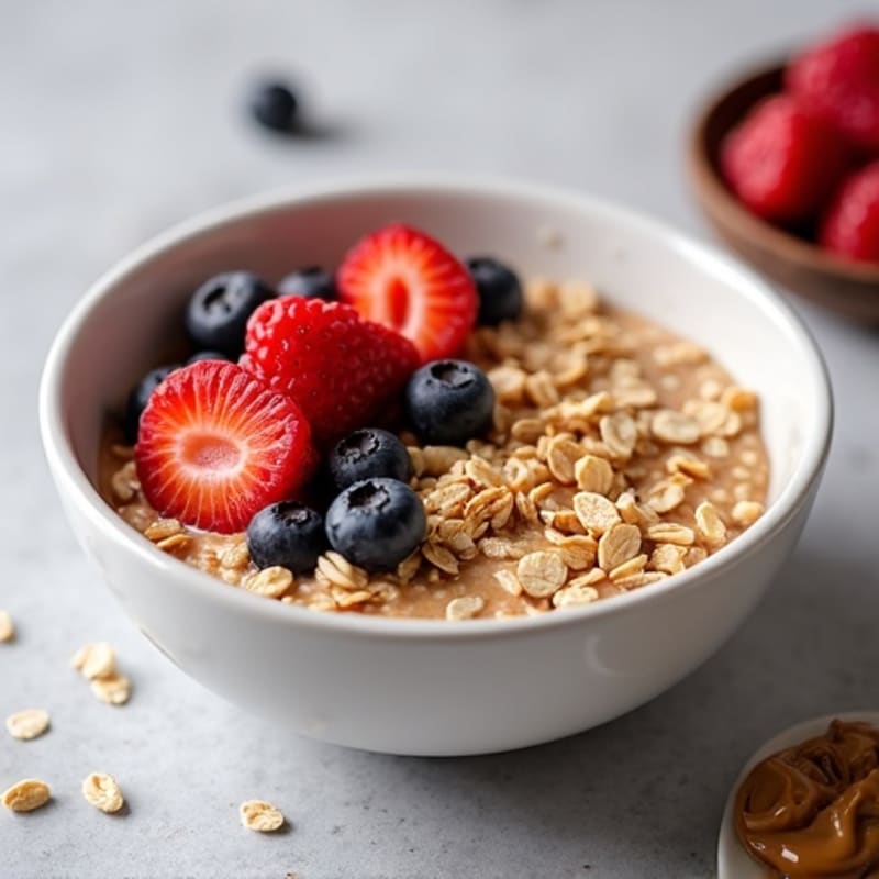 Berry Oatmeal Bowl with Protein Powder and Peanut Butter