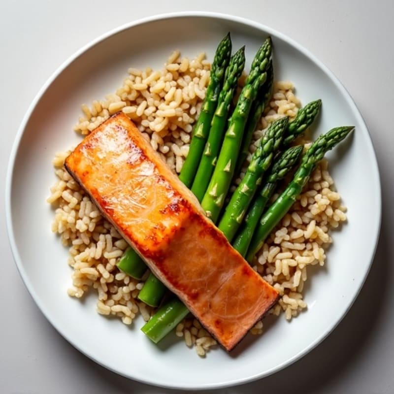 Seared Salmon with Steamed Asparagus and Brown Rice