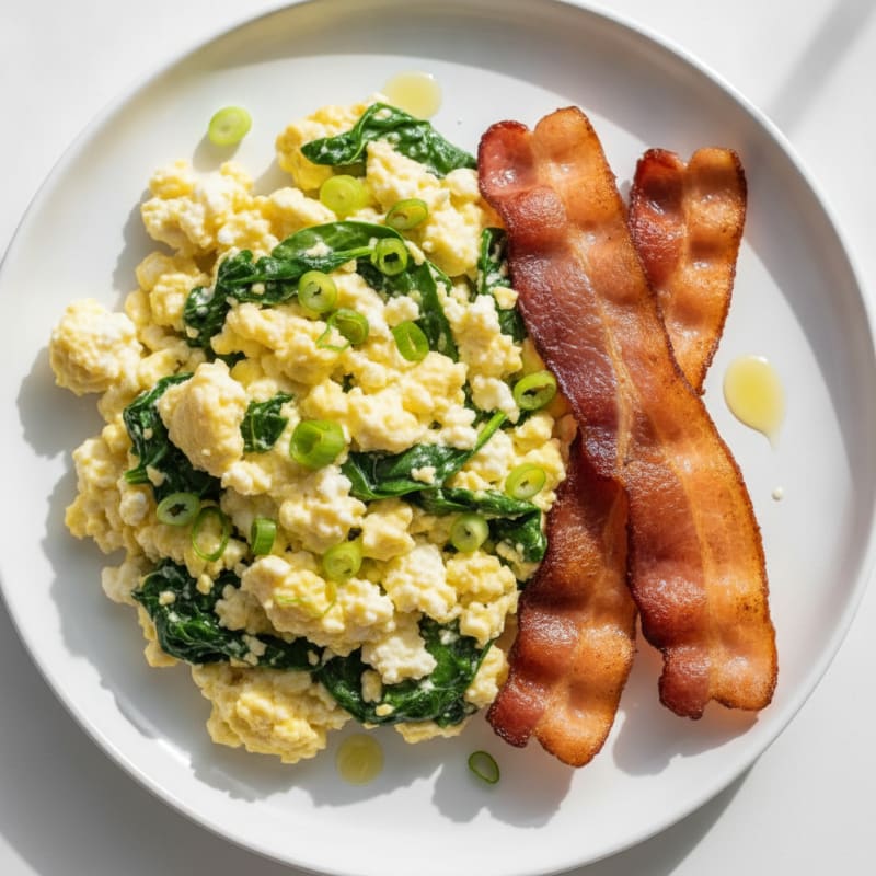 Cottage Cheese Scramble with Spinach and Turkey Bacon