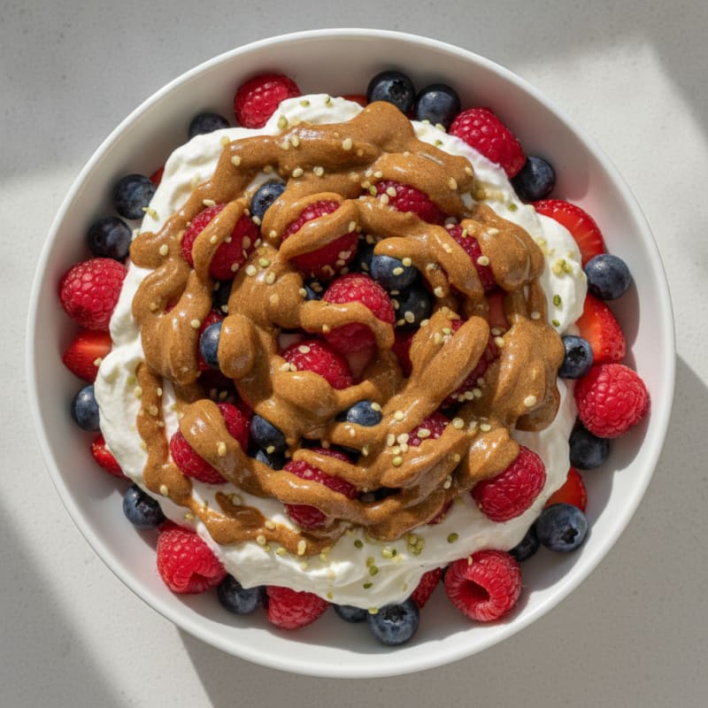 Greek Yogurt Protein Parfait with Mixed Berries and Almond Butter