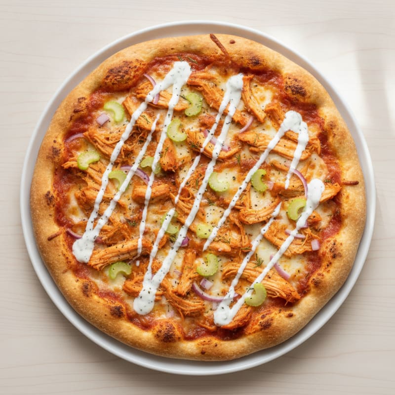 Buffalo Chicken Pizza with Ranch Drizzle