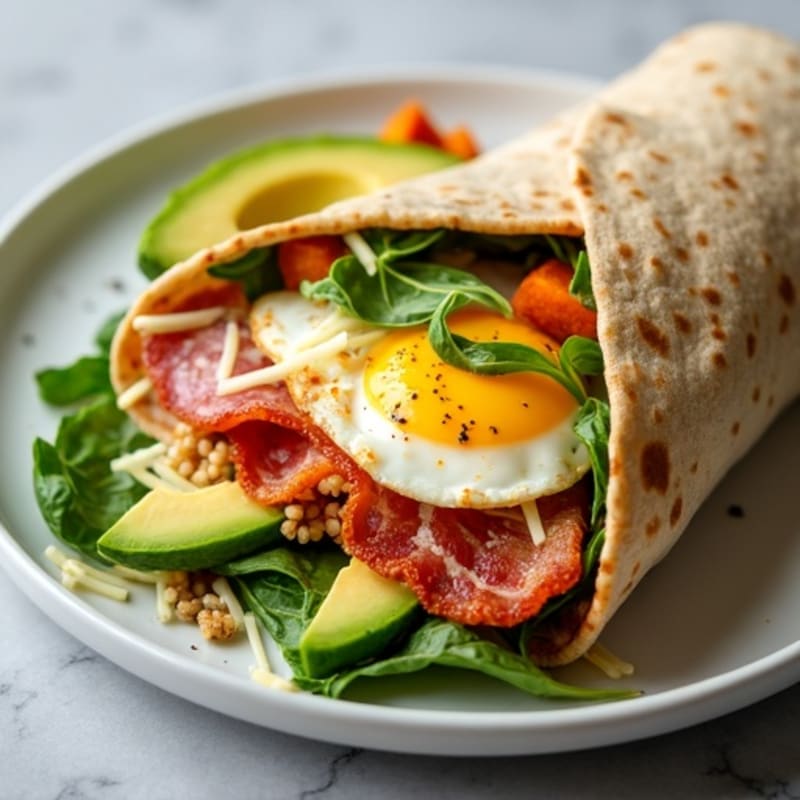Crispy Turkey Bacon and Egg White Breakfast Wrap with Avocado