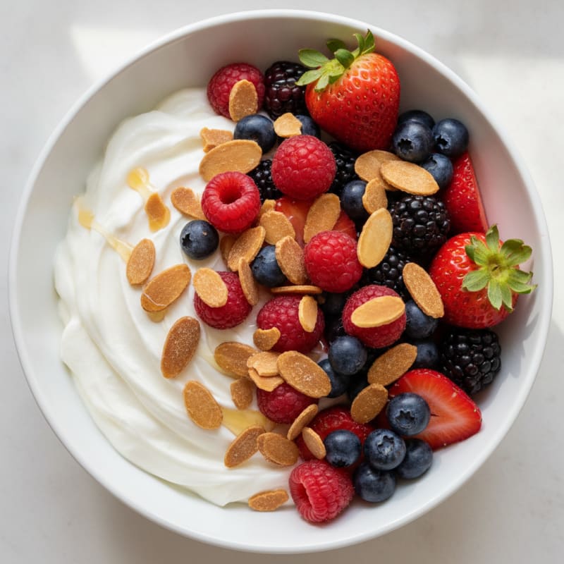 Greek Yogurt Protein Bowl with Mixed Berries and Almonds