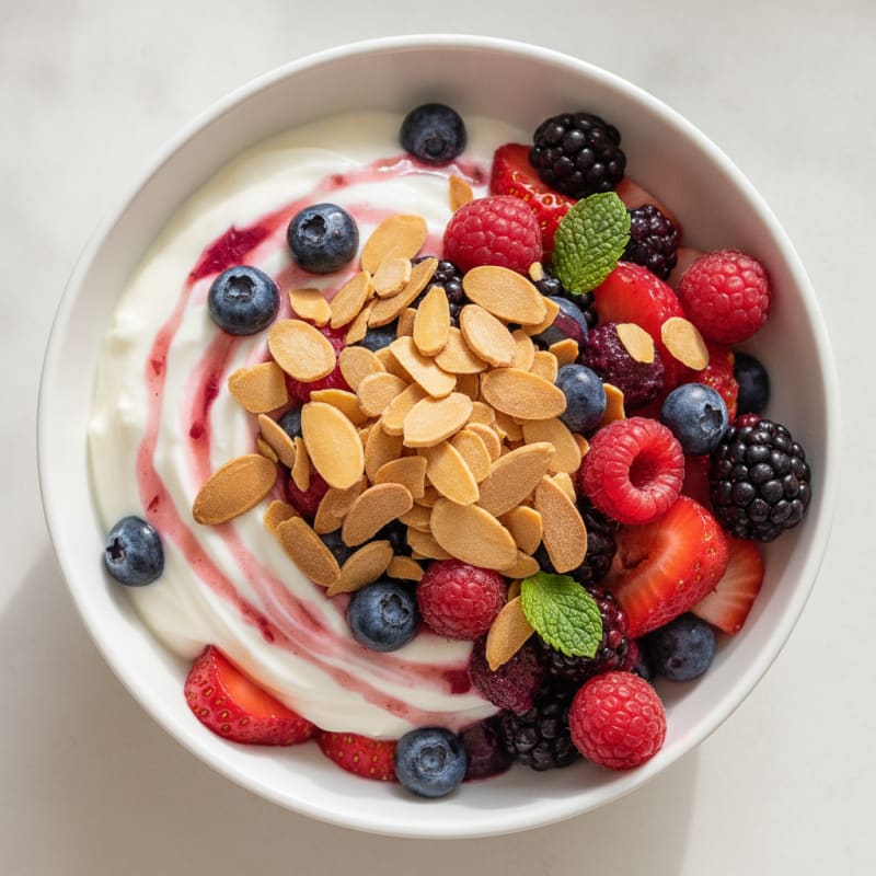 Greek Yogurt Protein Parfait with Mixed Berries and Almonds