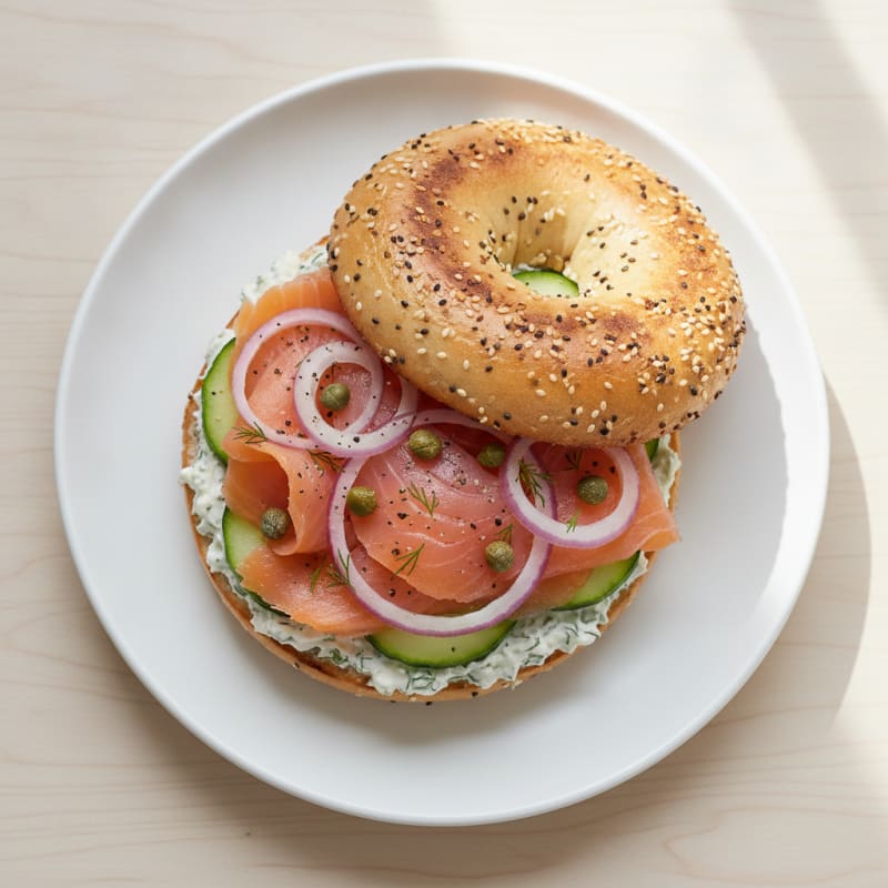 Smoked Salmon Everything Bagel Sandwich