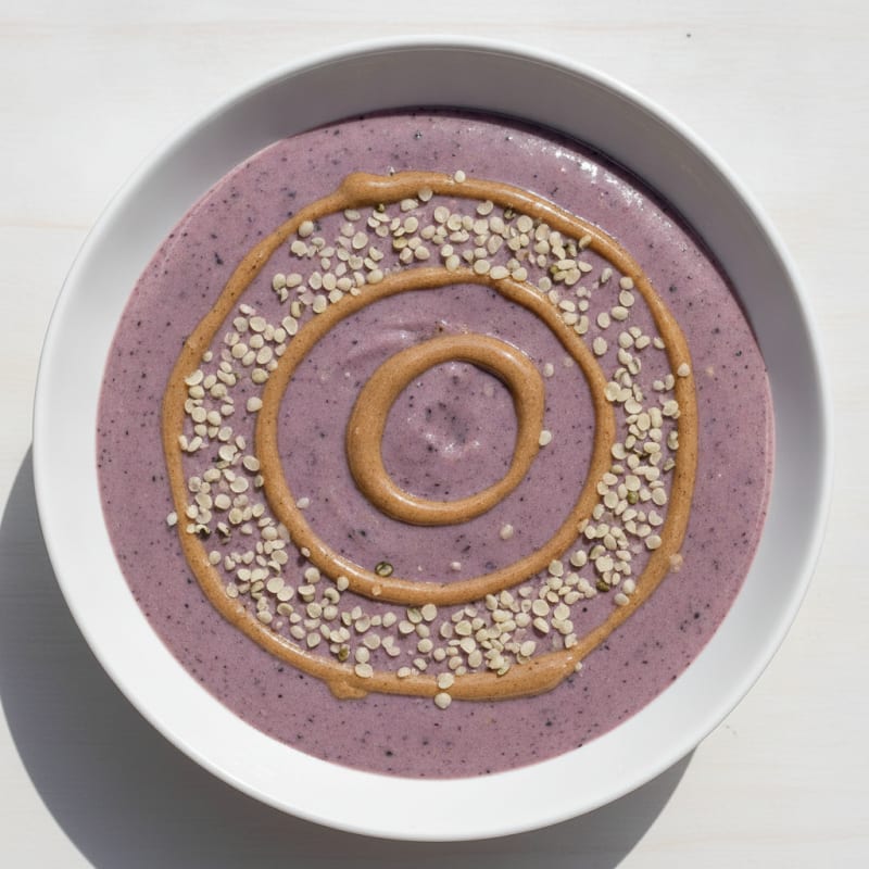 Silky Tofu Protein Smoothie Bowl with Almond Butter and Hemp Seeds