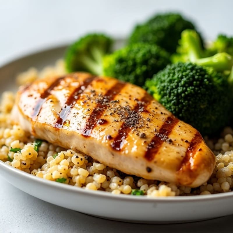 Grilled Chicken Breast with Quinoa and Roasted Broccoli