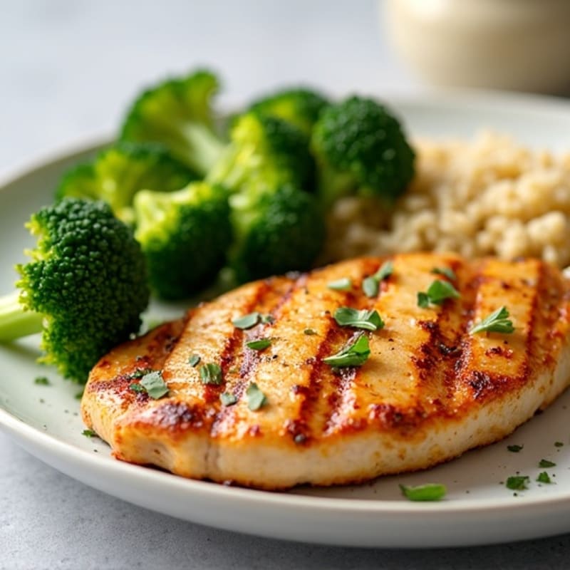 Grilled Chicken Breast with Roasted Broccoli and Quinoa