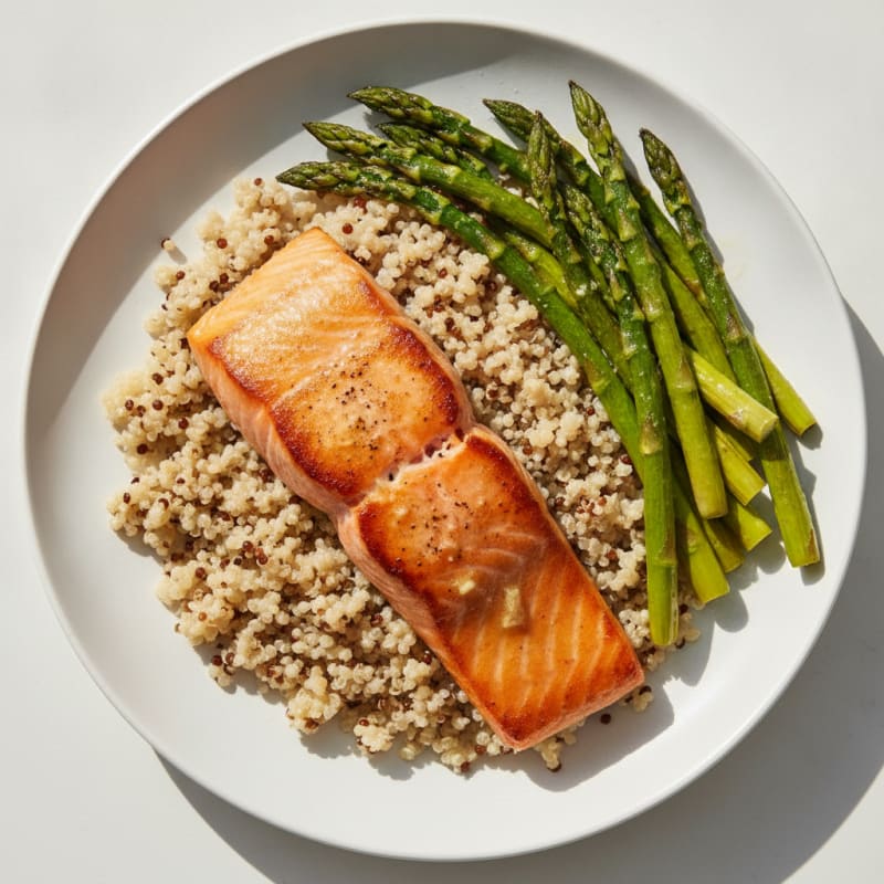 Seared Salmon with Roasted Asparagus and Quinoa