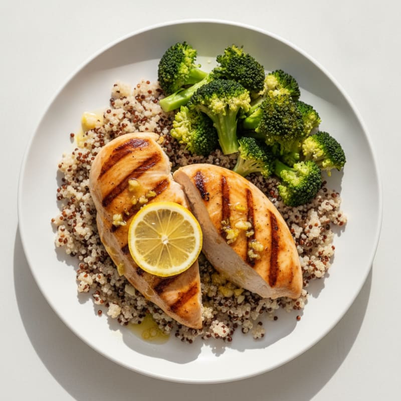 Grilled Chicken Breast with Quinoa and Steamed Broccoli