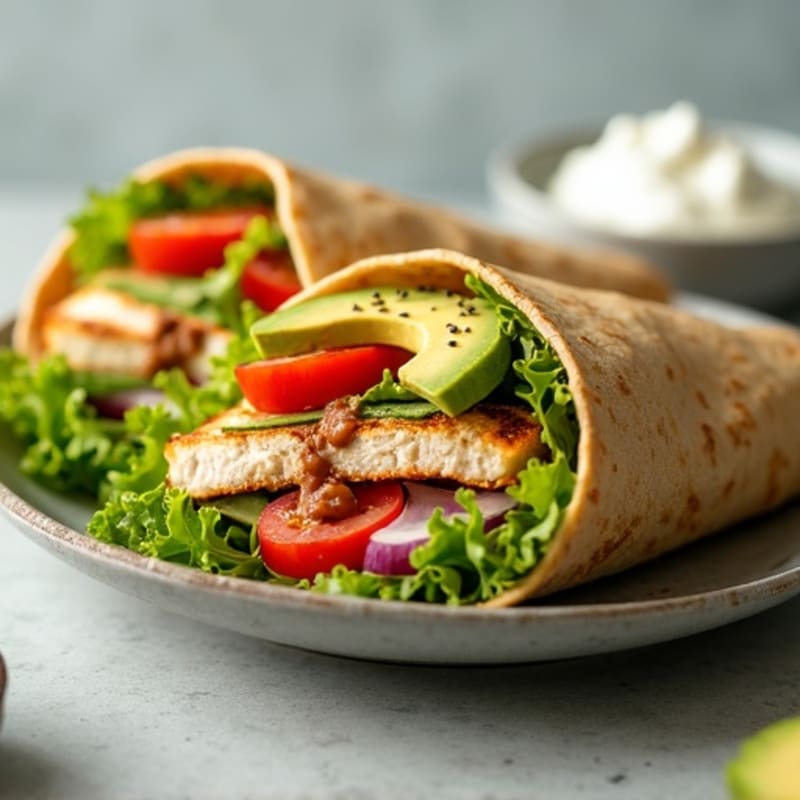 Grilled Chicken Whole Wheat Wrap with Fresh Vegetables and Creamy Avocado