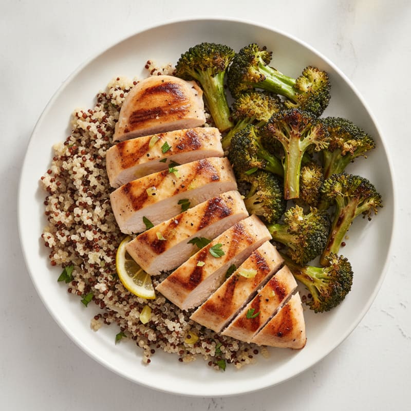 Grilled Chicken Breast with Quinoa and Roasted Broccoli