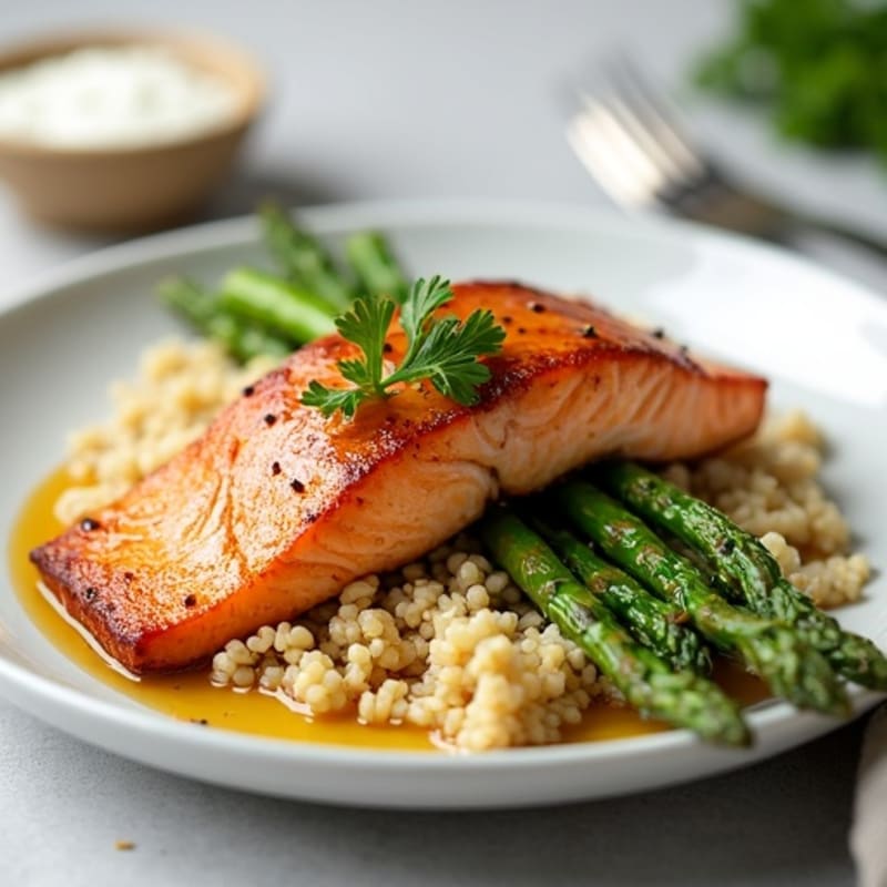 Maple Glazed Salmon with Roasted Asparagus and Quinoa