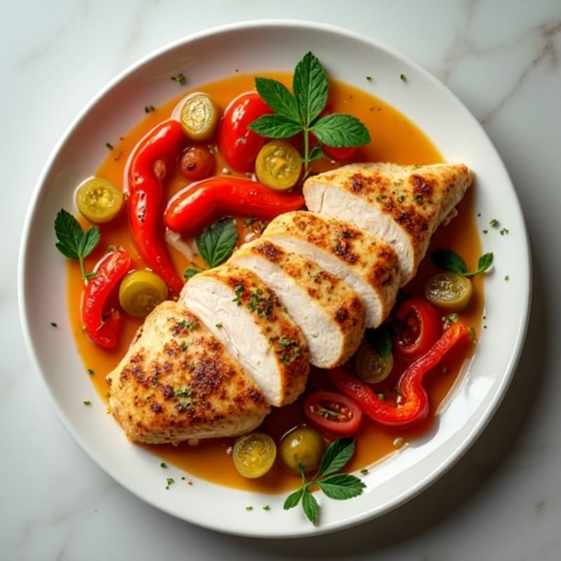 Tender Chicken with Braised Bell Peppers and Herb-Tomato Sauce