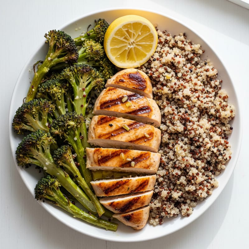 Grilled Chicken Breast with Roasted Broccoli and Quinoa