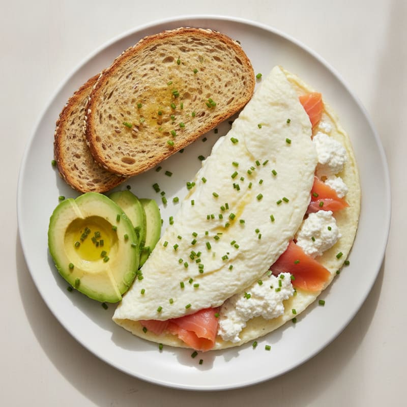 Egg White Omelette with Smoked Salmon and Creamy Cottage Cheese