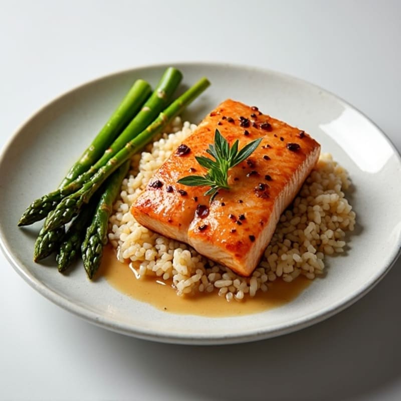 Seared Salmon with Steamed Asparagus and Brown Rice