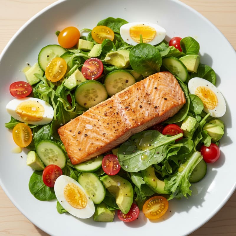 Seared Salmon with Avocado-Tomato Salad
