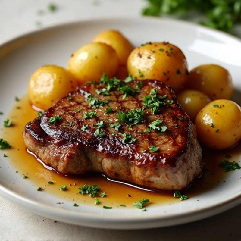Herb-Garlic Butter Seared Steak with Roasted Baby Potatoes