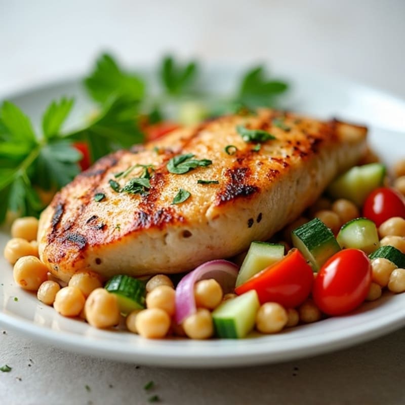 Grilled Lemon Herb Chicken Breast with Chickpea Salad