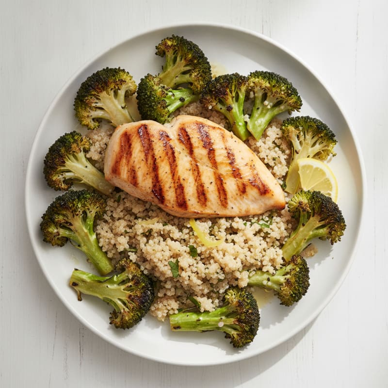 Grilled Chicken Breast with Quinoa and Roasted Broccoli