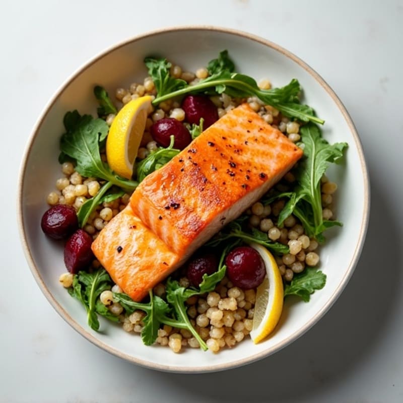 Seared Salmon with Roasted Beetroot and Quinoa Salad