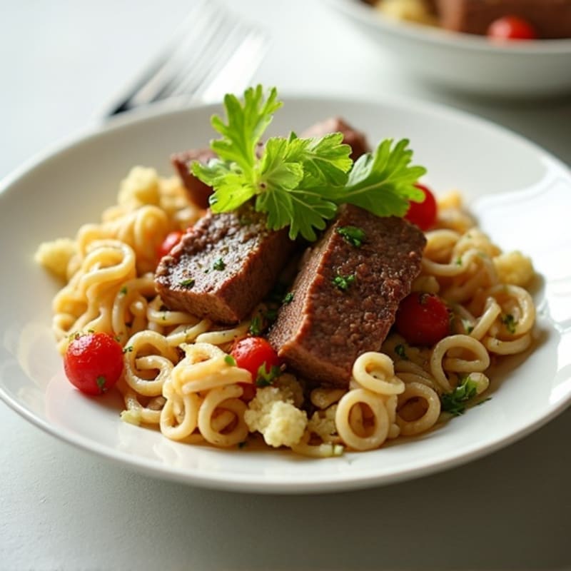 Lean Beef and Whole Wheat Pasta with Steamed Cauliflower