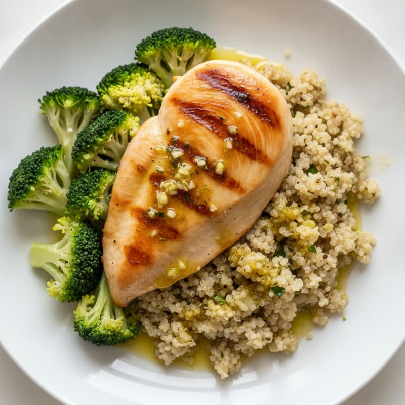 Grilled Chicken Breast with Quinoa and Steamed Broccoli
