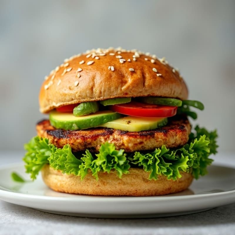 Grilled Chicken Burger with Fresh Avocado and Crisp Greens