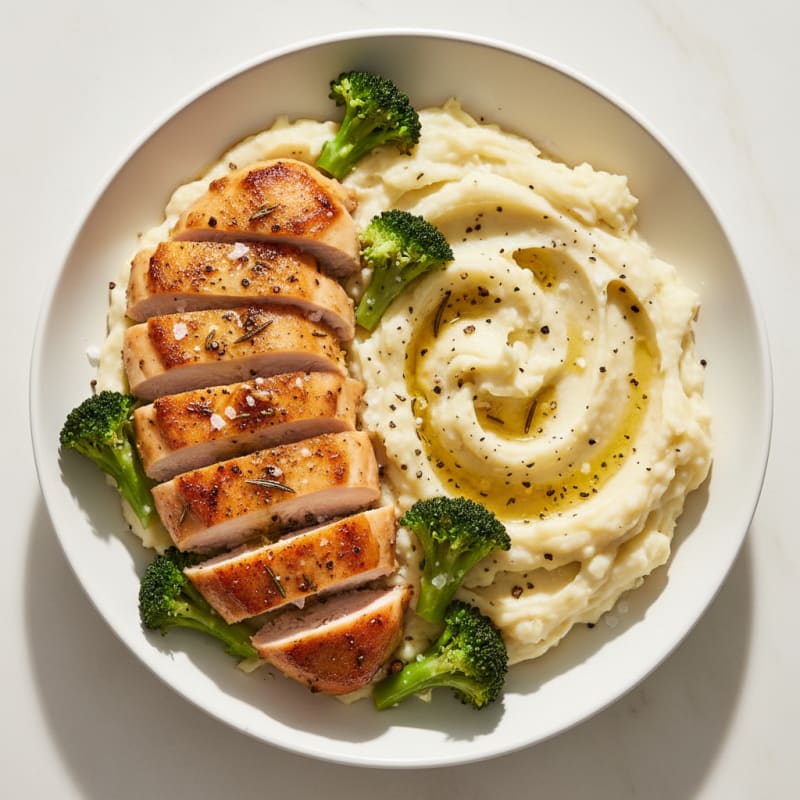 Creamy Garlic Mashed Potatoes with Herb-Roasted Chicken