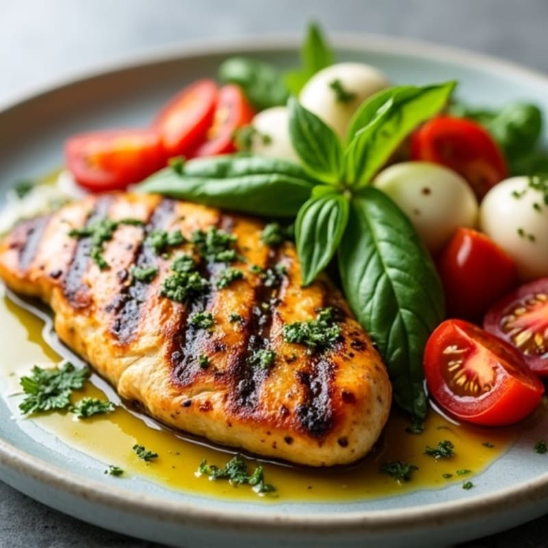 Grilled Chicken with Fresh Caprese Salad and Basil Pesto