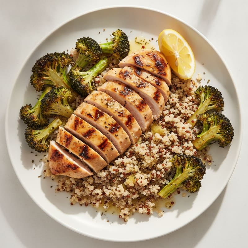 Grilled Chicken Breast with Quinoa and Roasted Broccoli