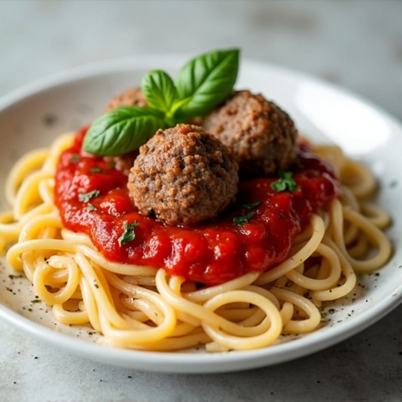 Lean Beef Meatballs with Whole Wheat Spaghetti and Fresh Herb Marinara