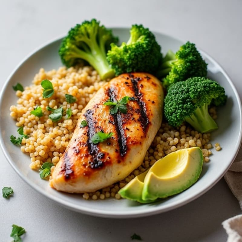 Grilled Chicken Breast with Quinoa and Roasted Broccoli