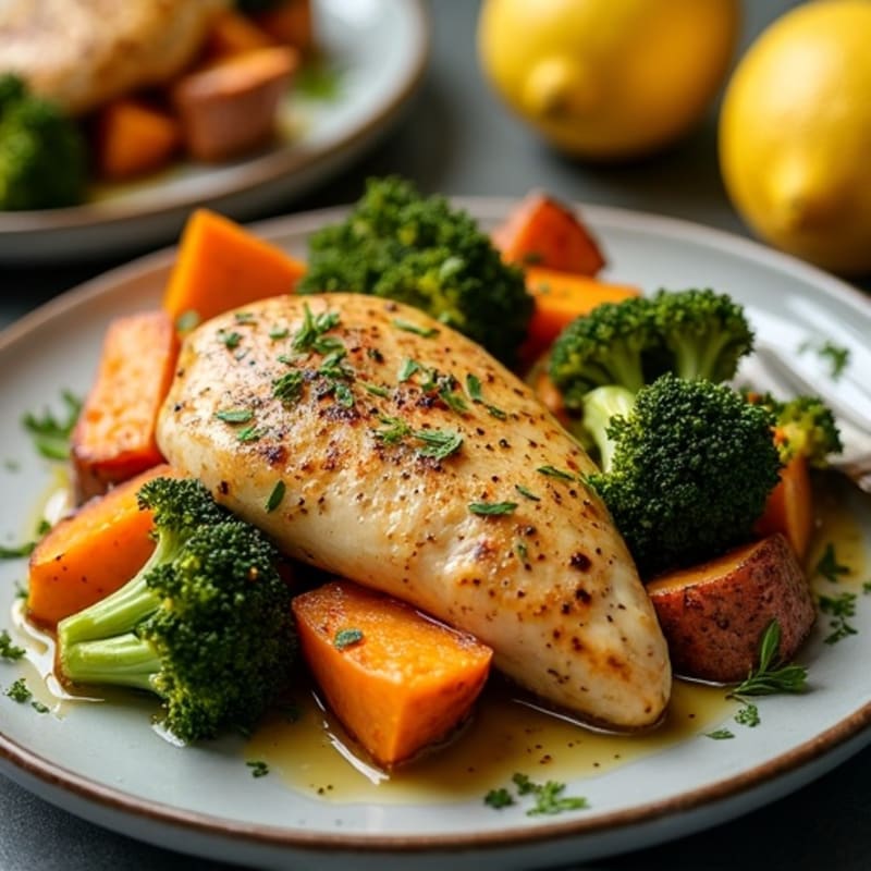 Sheet Pan Lemon-Garlic Chicken with Crispy Roasted Broccoli and Sweet Potatoes