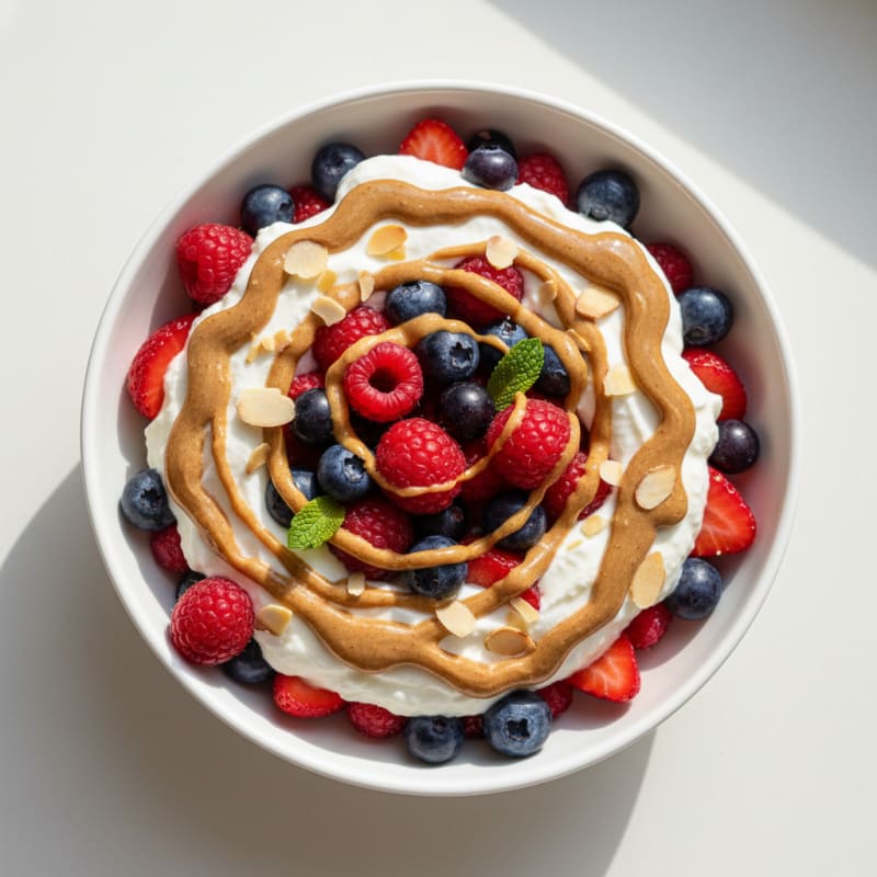 Greek Yogurt Protein Parfait with Mixed Berries and Almond Butter