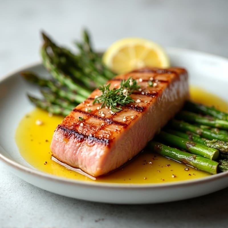 Pan-Seared Tuna with Roasted Asparagus and Lemon