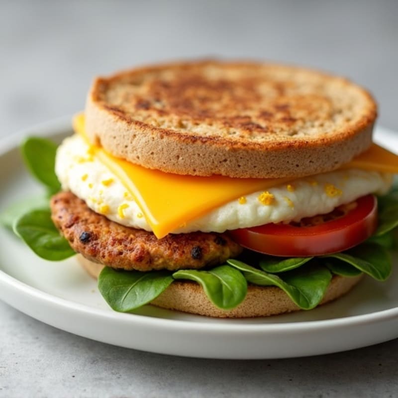 Egg White and Turkey Sausage Breakfast Sandwich with Spinach