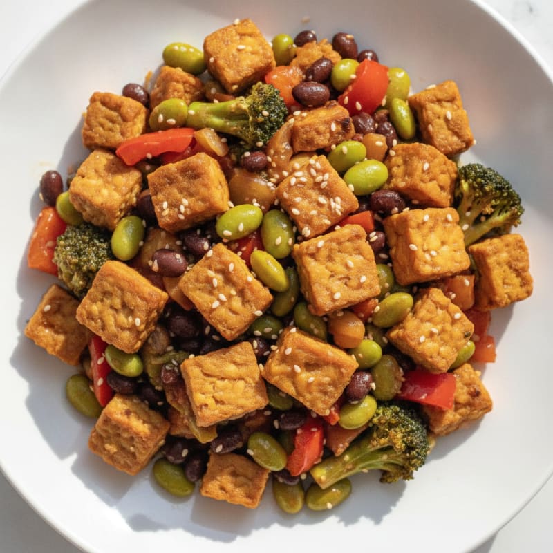 Hearty Tempeh and Black Bean Stir-Fry with Edamame