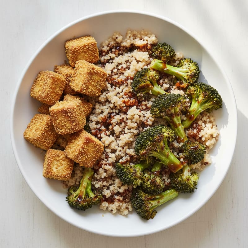 Crispy Tofu and Quinoa Power Bowl with Roasted Broccoli