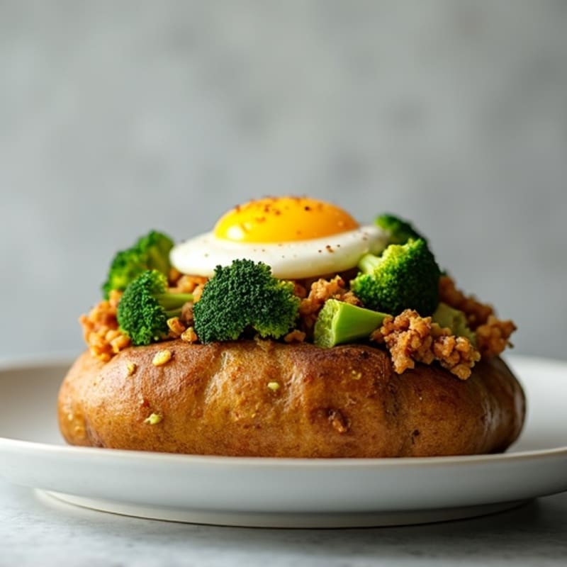 Crispy Loaded Baked Potato with Lean Ground Turkey and Broccoli
