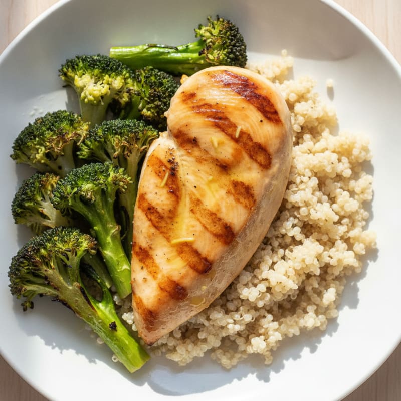 Grilled Chicken Breast with Quinoa and Roasted Broccoli