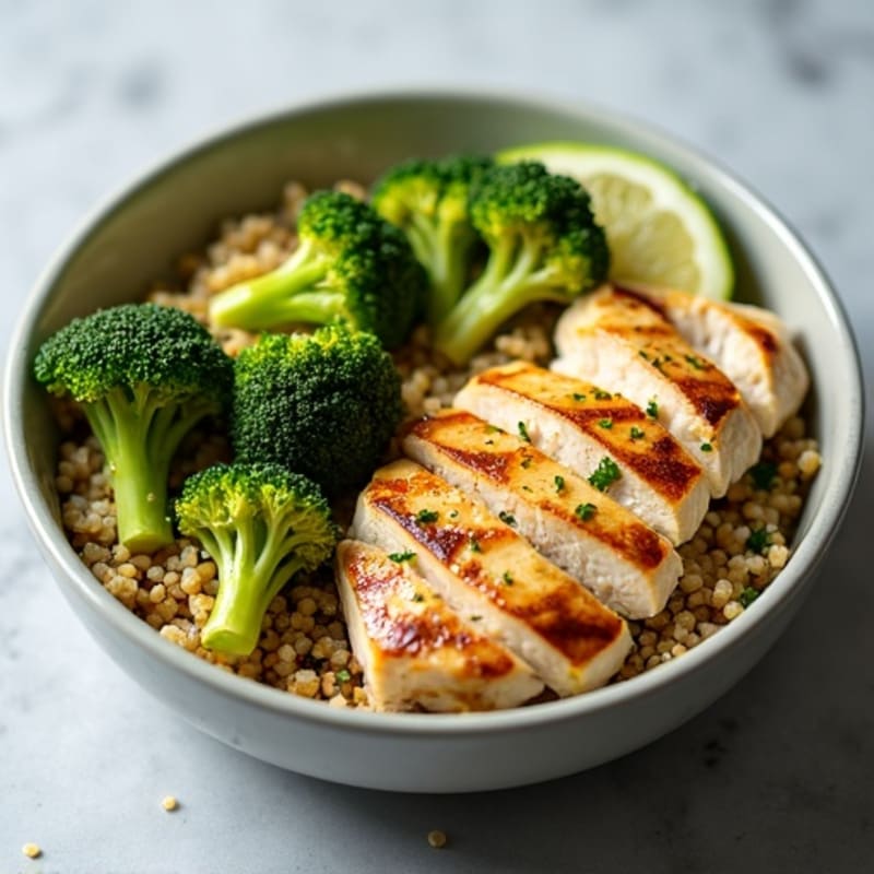 Grilled Chicken and Quinoa Bowl with Roasted Broccoli